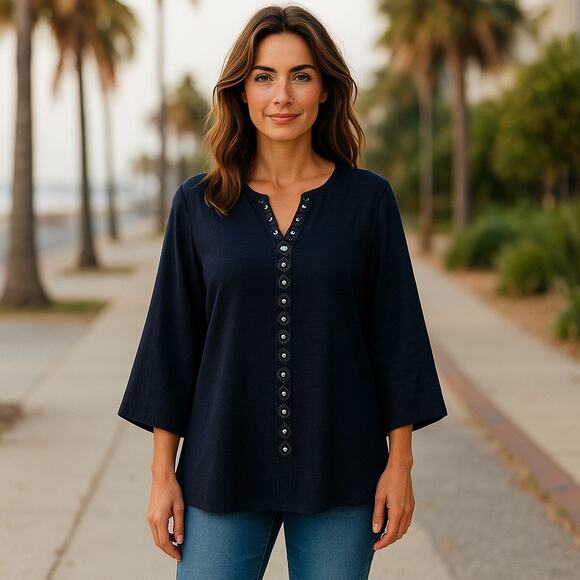 Chico's Tops - Chicos Size 2 Long Sleeve Tunic Shirt Cotton Modal Large